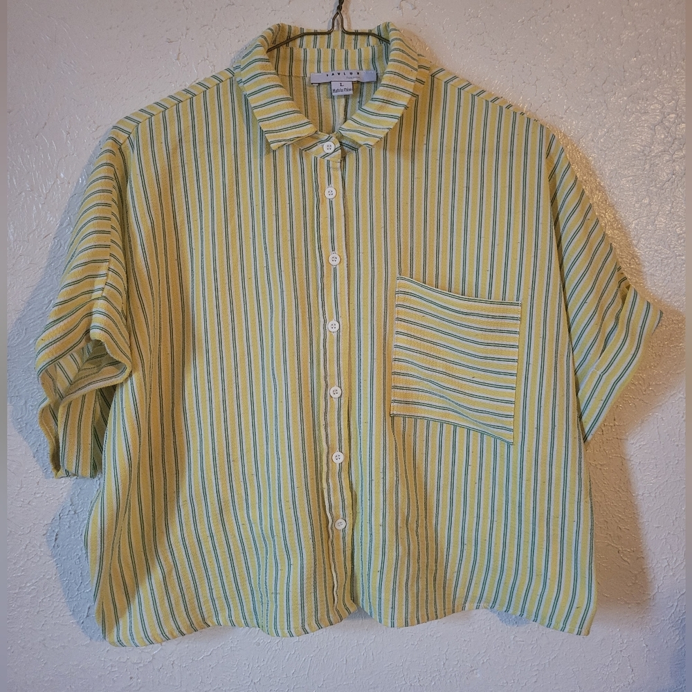 Favlux Stripped Yellow Button Up